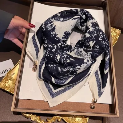 Women Fashion Casual Printed Magnetic Buckle Silk Thin Square Scarfs