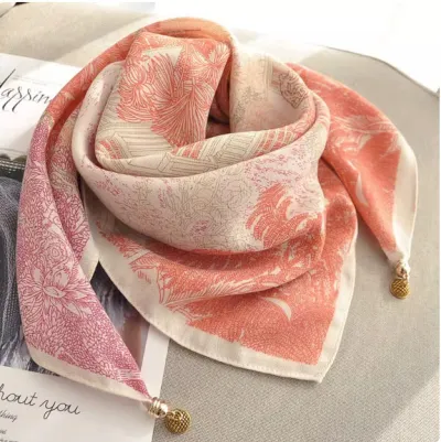 Women Fashion Casual Printed Magnetic Buckle Silk Thin Square Scarfs