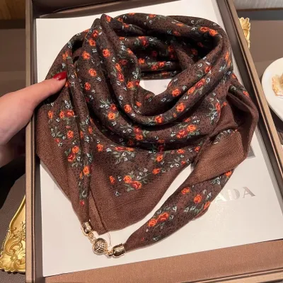 Women Fashion Casual Printed Magnetic Buckle Silk Thin Square Scarfs