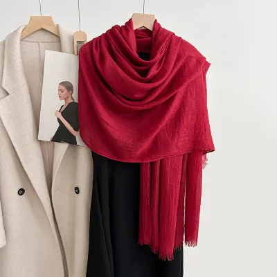 Women Fashion Casual Solid Color Cotton And Linen Scarf