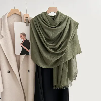 Women Fashion Casual Solid Color Cotton And Linen Scarf