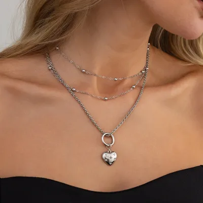 Women Fashion Multi-Layer Love Zircon Pendant Clavicle Chain Necklace