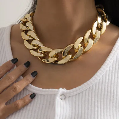 Women'S Fashion Exaggerated Wide Thick Chain Geometric Necklace