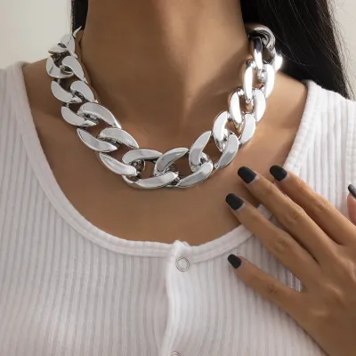 Women'S Fashion Exaggerated Wide Thick Chain Geometric Necklace