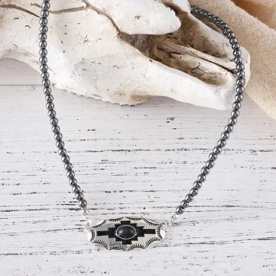 Women Fashion Retro Inlaid Multicolor Turquoise Alloy Necklace