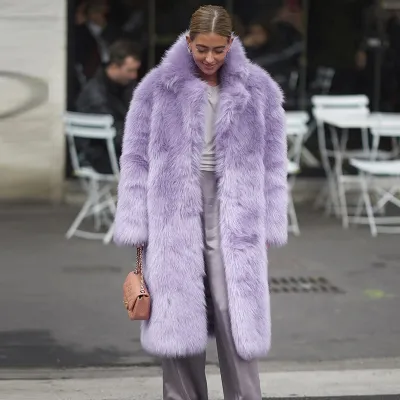 Winter Women Fashion Solid Color Faux Fur Plush Long Coat