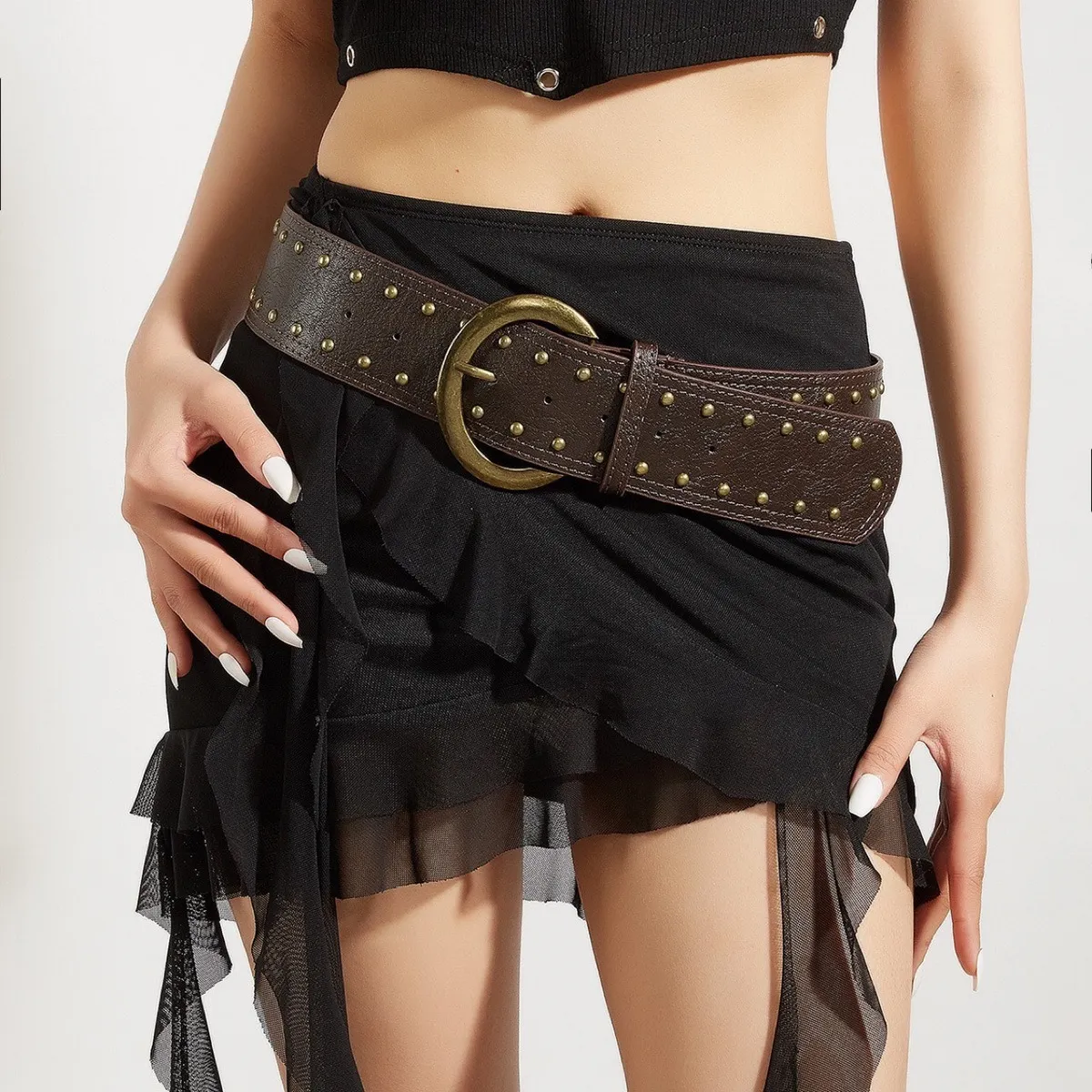 Women Fashion Retro Punk Style Rivet Buckle Belt