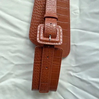 Women Fashion Retro Solid Color Crocodile Pattern Wide Elastic Belt