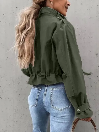 Women Fashion Casual Autumn And Winter High Collar Single-Breasted Zipper Long-Sleeve Jacket