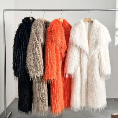 Winter Women Fashion Solid-Color Faux Fur Plush Long Coat