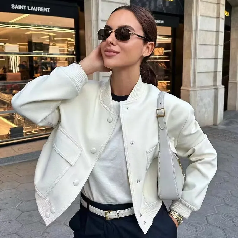 Women Fashion Casual Spring And Autumn Solid Coilor Collar Pocket Long-Sleeve Jacket