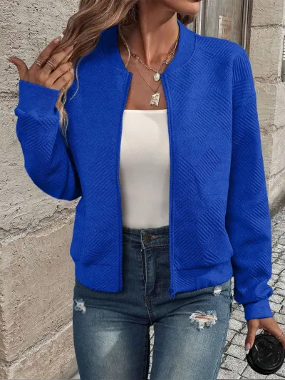 Women Fashion Casual Autumn Winter Solid Color Zipper Long-Sleeve Jacket