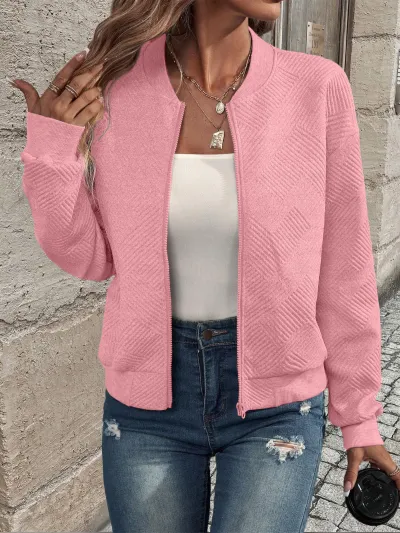 Women Fashion Casual Autumn Winter Solid Color Zipper Long-Sleeve Jacket
