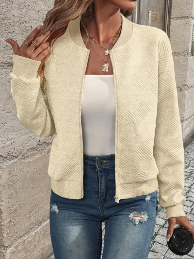 Women Fashion Casual Autumn Winter Solid Color Zipper Long-Sleeve Jacket