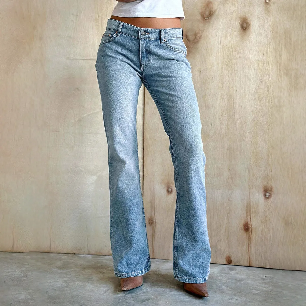 Women Fashion Low Waist High Elastic Slim-Fit Bootcut Jeans