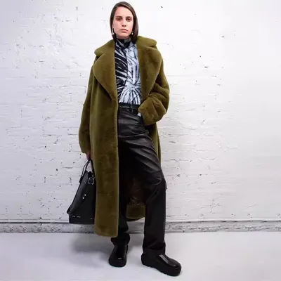 Autumn And Winter Women Fashion Warm Solid Color Lapel Faux Fur Long Coat