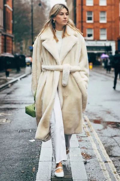 Autumn And Winter Women Fashion Warm Solid Color Lapel Faux Fur Long Coat