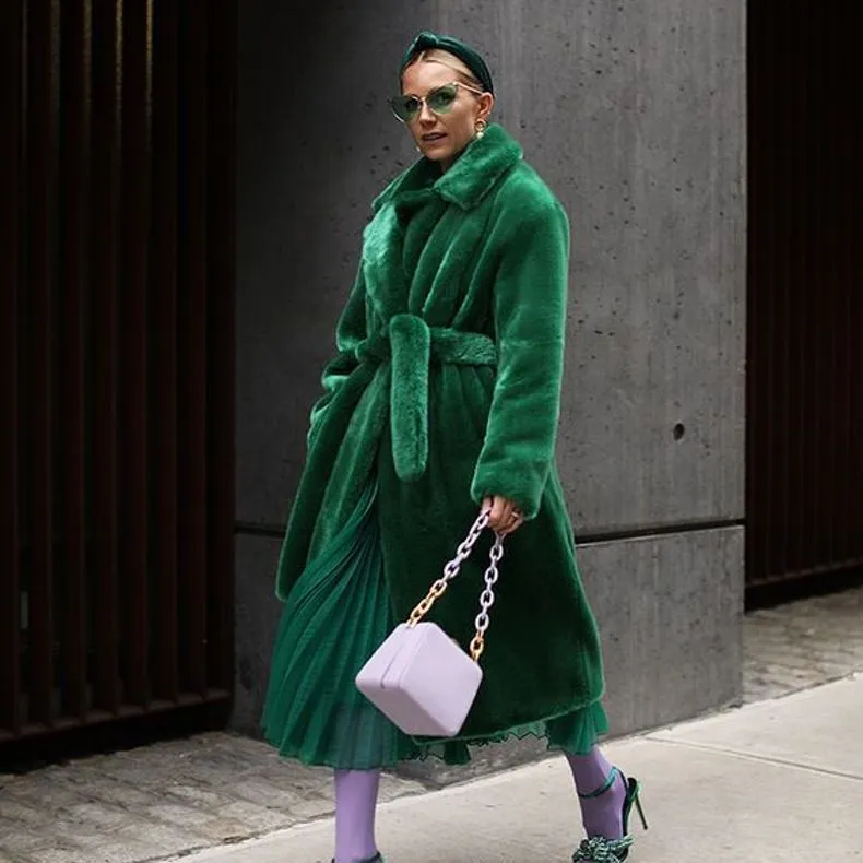 Autumn And Winter Women Fashion Warm Solid Color Lapel Faux Fur Long Coat