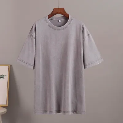 Women Fashion Casual Washed Old Round Neck Short-Sleeve Loose T-Shirt