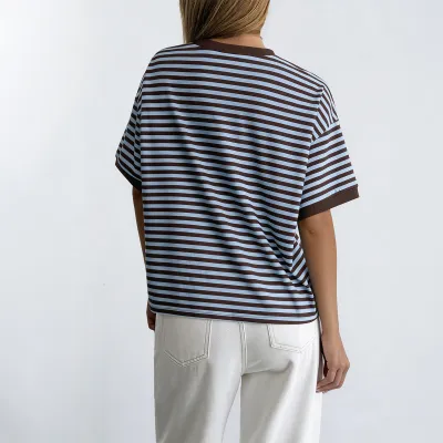 Women Fashion Casual Simple Stripe Short-Sleeve T-Shirt