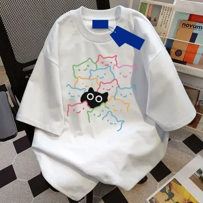 Women Fashion Casual Printed Cotton Short-Sleeve Loose T-Shirt