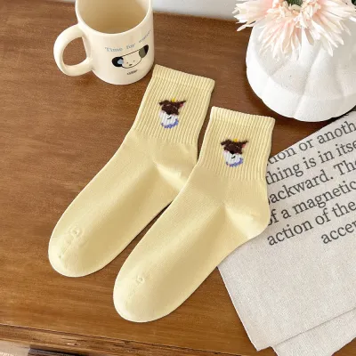 Cartoon Animal Jacquard Cotton Mid-Tube Socks