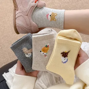 Cartoon Animal Jacquard Cotton Mid-Tube Socks