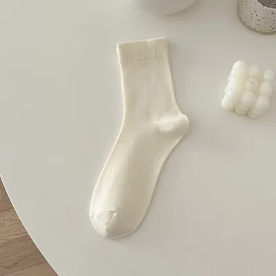 Simple Pure Cotton Socks Solid Color Mid-Tube Socks