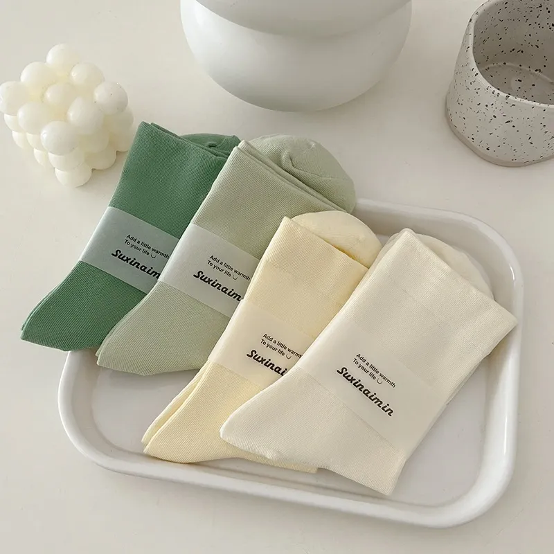 Simple Pure Cotton Socks Solid Color Mid-Tube Socks