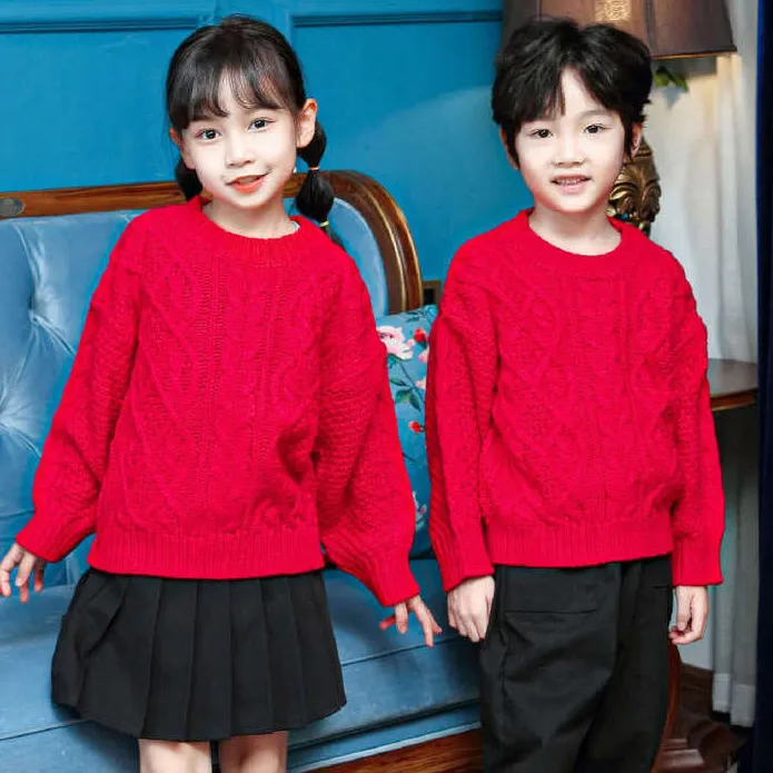 Kids Boys And Girls Fashion Casual Autumn And Winter Solid Color Thickened Long-Sleeve Knitted Sweater