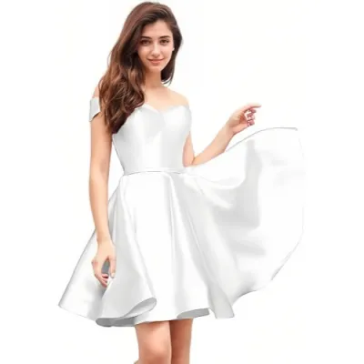 Women Fashion Elegant Solid Color Off-Shoulder Party Dress