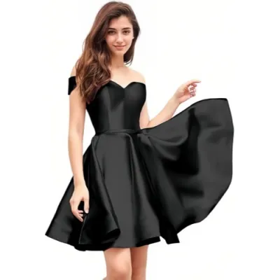 Women Fashion Elegant Solid Color Off-Shoulder Party Dress