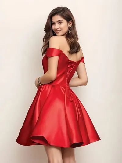Women Fashion Elegant Solid Color Off-Shoulder Party Dress
