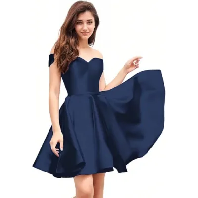 Women Fashion Elegant Solid Color Off-Shoulder Party Dress