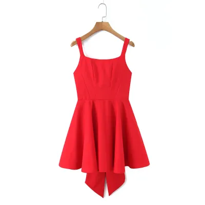 Women Fashion Elegant Solid Color Big Bow Sleeveless Puffy A-Line Party Dress