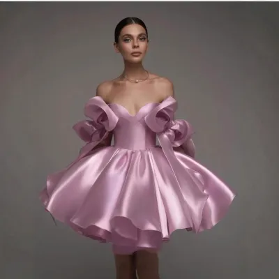 Women Fashion Elegant Solid Color Bowknot Design A-Line Puff Evening Party Dress