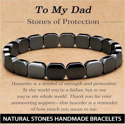 Men'S Fashion Black Stone Square Elastic Bracelet