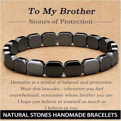 Men'S Fashion Black Stone Square Elastic Bracelet