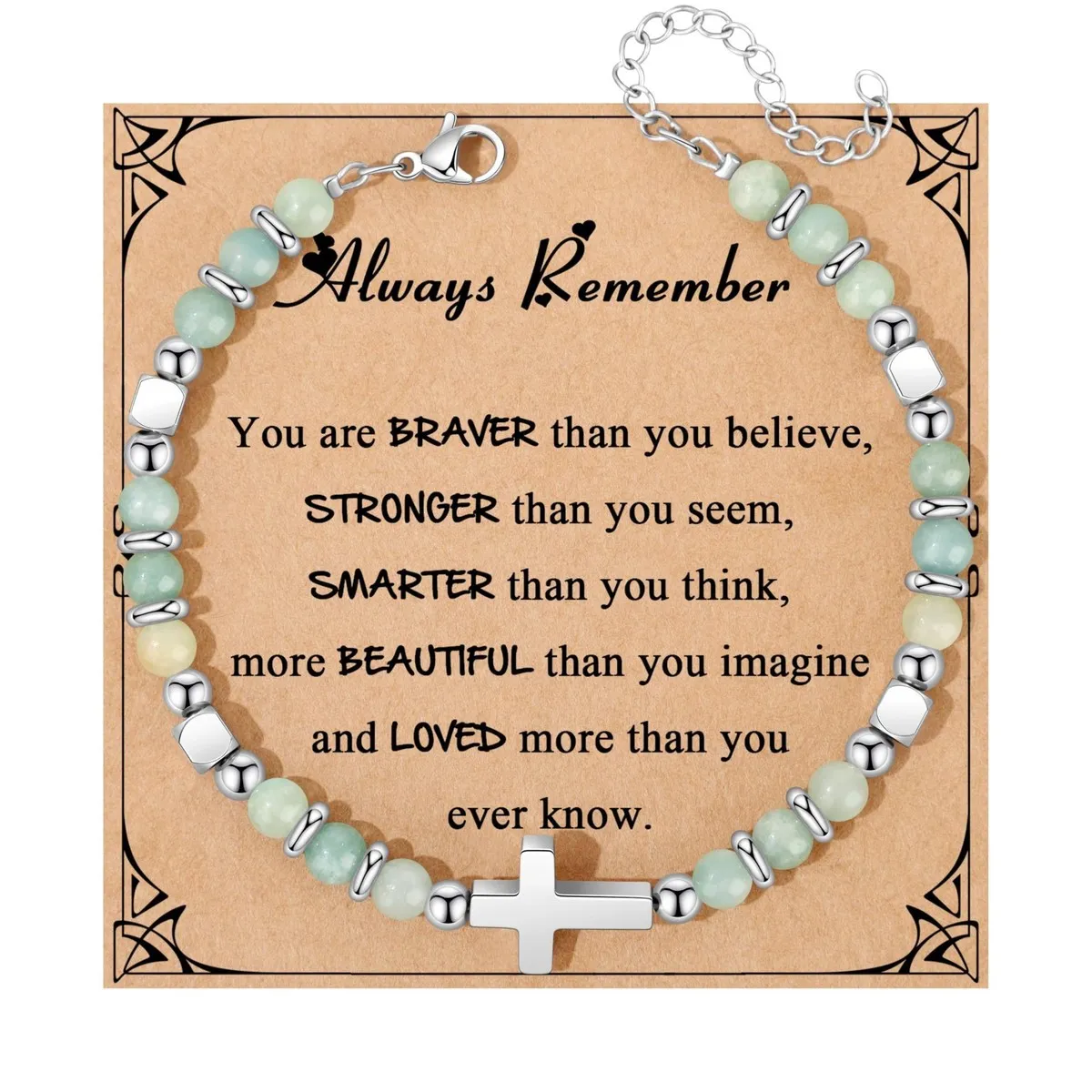 Women Fashion Natural Stone Cross Beaded Bracelet