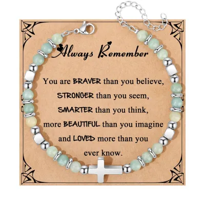 Women Fashion Natural Stone Cross Beaded Bracelet