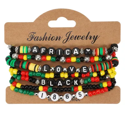 Women Fashion African June Festival Beads Multi-Layer Bracelet Set