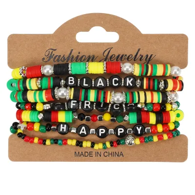 Women Fashion African June Festival Beads Multi-Layer Bracelet Set