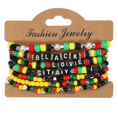 Women Fashion African June Festival Beads Multi-Layer Bracelet Set