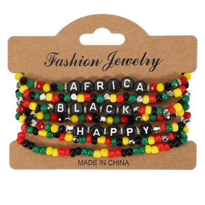 Women Fashion African June Festival Beads Multi-Layer Bracelet Set