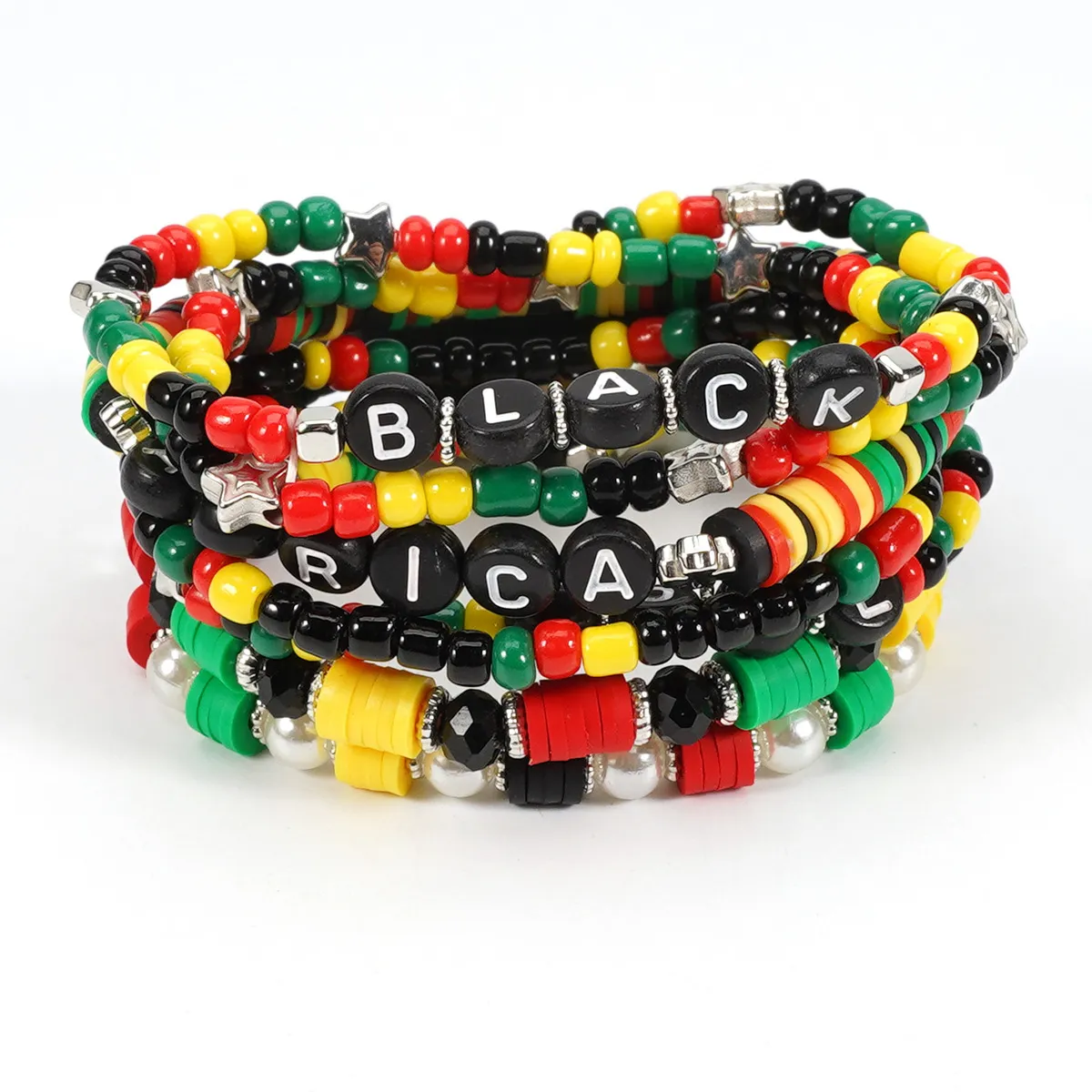 Women Fashion African June Festival Beads Multi-Layer Bracelet Set