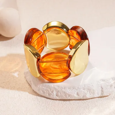 Women Fashion Acrylic Round Stitching Elastic Bracelet
