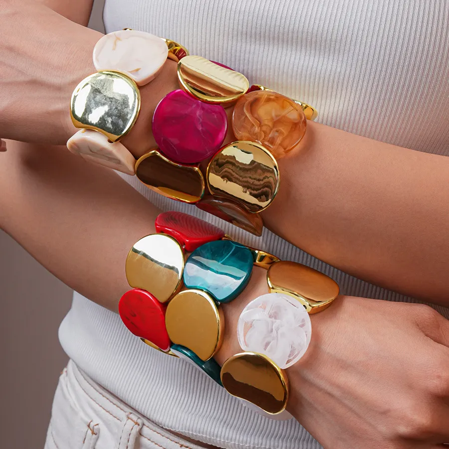 Women Fashion Acrylic Round Stitching Elastic Bracelet