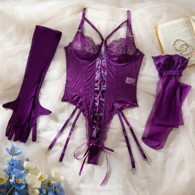 Women Sexy Lace-Up One-Piece Lace Sexy Lingerie Sets