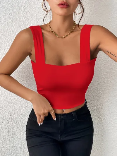 Women Fashion Sexy Simple Summer Solid Color Sleeveless Slim-Fit Crop Top