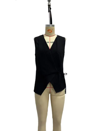 Women Fashion Casual Summer Spring Solid Color Sleeveless Lace-Up Blouse